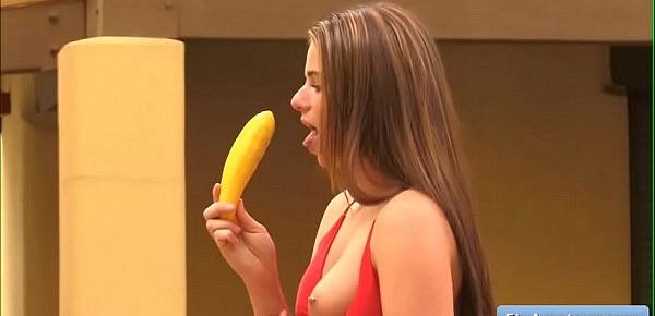  Hot busty amateur Aveline fucks her juicy pussy with a big banana